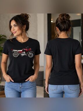 Sonia Rykiel Black Tee with Red Motorcycle Applique